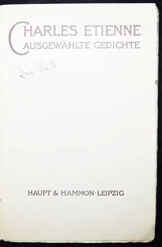 Charles Etienne, Ausgewählte Gedichte - 1919 - SIGNED - VERY RARE !