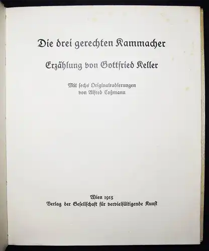 Keller, Die drei gerechten Kammacher HANDEINBAND ORIG.-RADIERUNGEN A. Coßmann