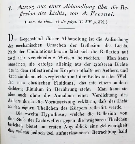 Fresnel, Über die Diffraction des Lichts 1836 OPTIK PHYSIK ZEITSCHRIFT