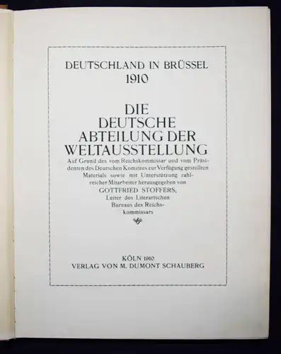 Stoffers, Deutschland in Brüssel 1910 WELTAUSSTELLUNG KUNSTGEWERBE