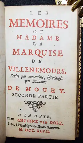 Mouhy, Les memoires de Madame la Marquise de Villenemours 1747 EINBÄNDE EROTICA