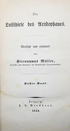Aristophanes. Die Lustspiele 1843 3 Bände - Antike - Altphilologie