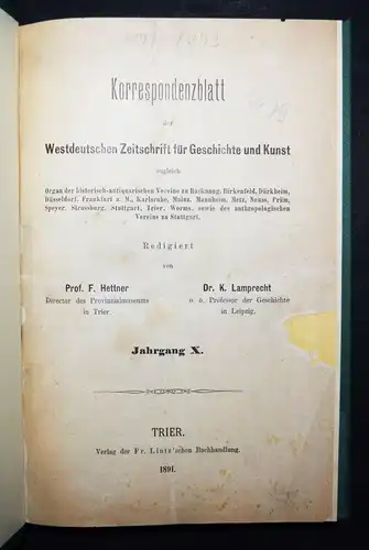 Hettner, Westdeutsche Zeitschrift für Geschichte und Kunst 1891-1903 ZEITSCHRIFT