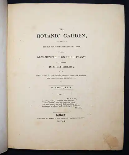 Maund. The botanic garden. London, 1827 BOTANY HANDCOLORED FLOWERS BOTANIK