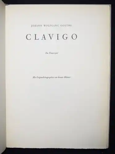 Goethe, Clavigo SIGNIERT NUMMERIERT Eines von 766 Ex.  - G. BÖHMER