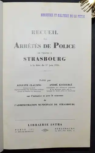 CLAUSING, RECUEIL DES ARRETES DE POLICE - (CA 1940) POLIZEI