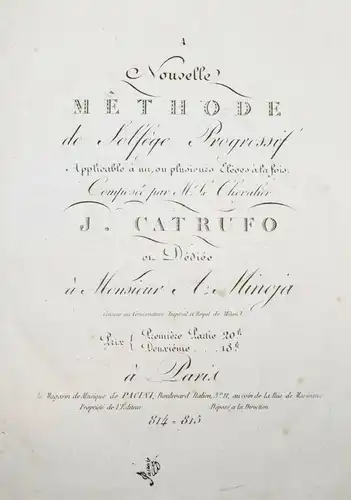 Catrufo - Nouvelle Méthode de Solfège Progressif - 1820 -  Gesang - Pädagogik