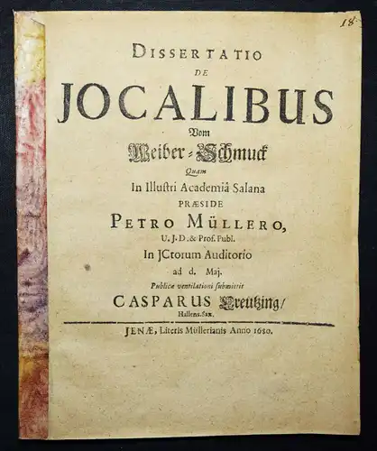 Creutzing, Dissertatio de Jocalibus 1680 SCHMUCK KUNSTHANDWERK