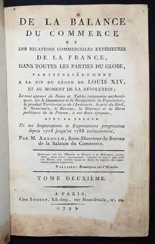 Arnould, De la balance du commerce et des relations commerciales 1791 HANDEL
