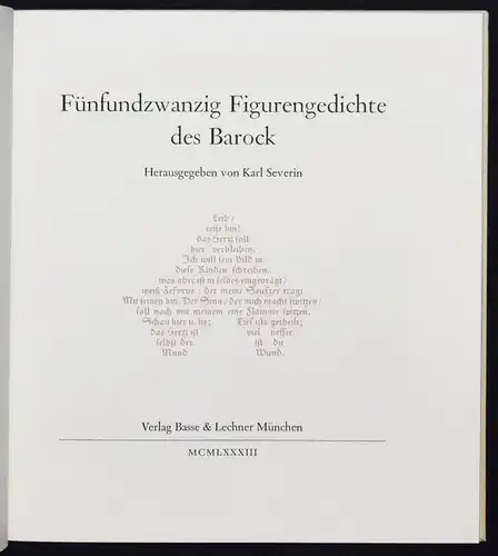 Severin, Fünfundzwanzig Figurengedichte des Barock NUMMERIERT 1/350 Exemplaren