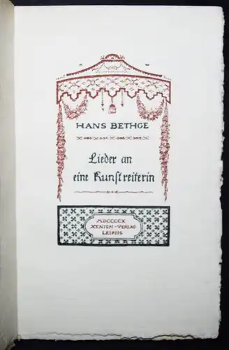 Bethge, Lieder an eine Kunstreiterin 1910 SIGNIERT NUMMERIERT 1/500 Exemplaren