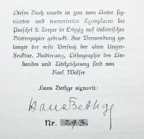 Bethge, Lieder an eine Kunstreiterin 1910 SIGNIERT NUMMERIERT 1/500 Exemplaren