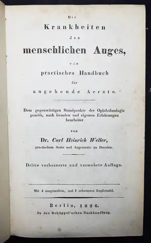 Weller, Die Krankheiten des menschlichen Auges 1826 AUGENHEILKUNDE OPHTHAMOLOGIE