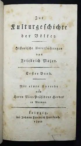 Majer, Zur Kulturgeschichte der Völker - 1798 - ETHNOLOGIE - KULTURGESCHICHTE