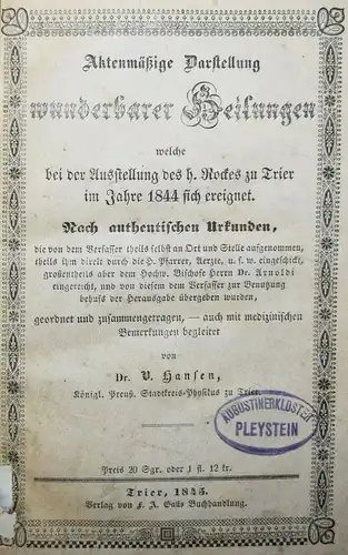 Hansen, Aktenmässige Darstellung wunderbarer 1845 ABERGLAUBE WUNDERGLAUBE