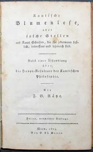 RÄTZE, KANTISCHE BLUMENLESE, 1814 - KANT