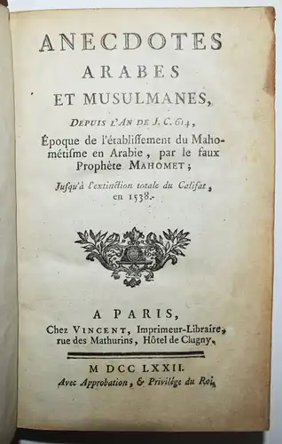 Delacroix, Anecdotes arabes et musulmanes...1538 - ARABIA ORIENT ISLAM TURKEY