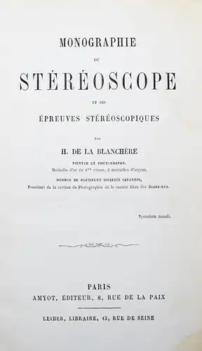 La Blanchere, Monographie du stereoscope et..1861 STEREOPHOTOGRAPHIE STEREOSCOPE