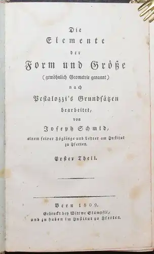 Pestalozzi – Schmid, Die Elemente der Form und Größe - 1809 - Geometrie