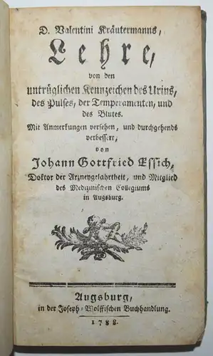 Kräutermann, Lehre von den untrüglichen Kennzeichen des Urins 1788 SÄFTELEHRE