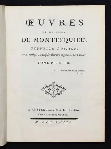 Montesquieu, Oeuvres - 1758 - Rare édition in-quarto