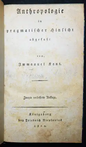 Kant, Anthropologie in pragmatischer Hinsicht abgefaßt - 1800