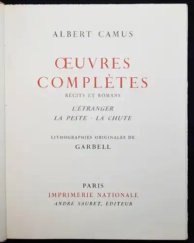 Camus - Oeuvres complètes - 1961-1965 - ORIGINAL-FARBLITHOGRAPHIEN