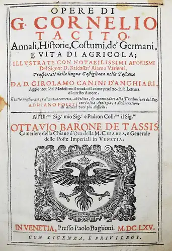 Tacitus, Opere di G. Cornelio Tacito - 1665 ANTIKE GESCHICHTE RÖMISCHES REICH