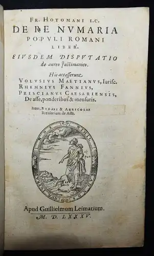 Hotman, De re numaria populi Romani liber 1585 FINANCE JURA ROMAN EMPIRE
