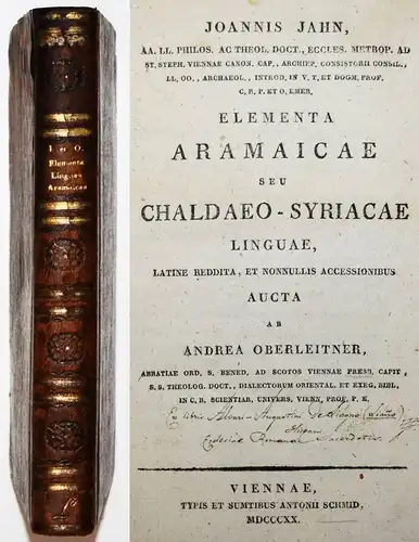 Jahn, Elementa Aramaicae seu Chaldaeo-Syriacae linguae - 1820 ARAMÄISCH SYRISCH