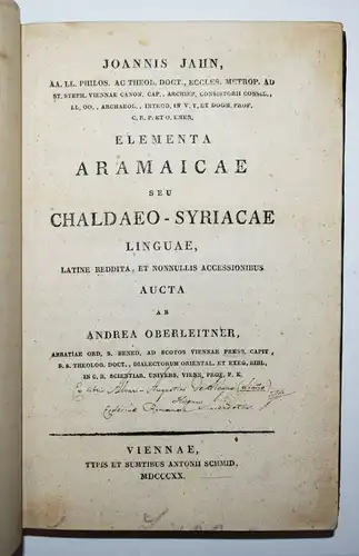 Jahn, Elementa Aramaicae seu Chaldaeo-Syriacae linguae - 1820 ARAMÄISCH SYRISCH