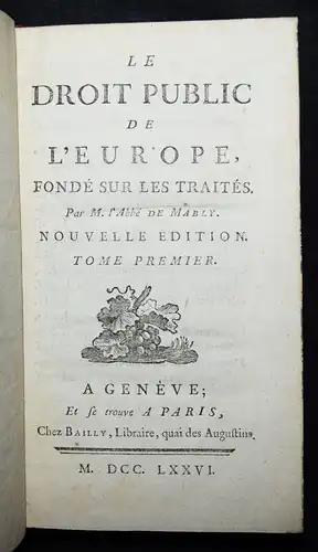 Mably, Le droit public de l’Europe - 1776 - DROIT D'ETAT - STAATSRECHT