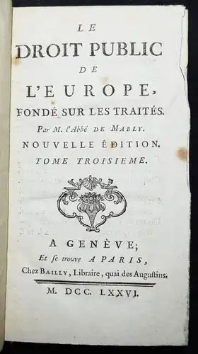 Mably, Le droit public de l’Europe - 1776 - DROIT D'ETAT - STAATSRECHT