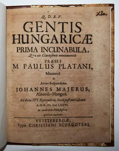 DISSERTATION URSPRUNG UNGARN 1676 Platani, Gentis Hungaricae prima incunabula -