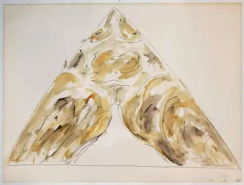 ORIGINAL-AQUARELL AKT - Loth, Sitzende in einem Dreieck. SIGNIERT Darmstadt 1980