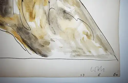 ORIGINAL-AQUARELL AKT - Loth, Sitzende in einem Dreieck. SIGNIERT Darmstadt 1980