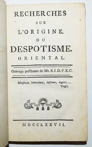 Boulanger, Recherches sur l’origine du despotisme oriental 1777 STAATSRECHT