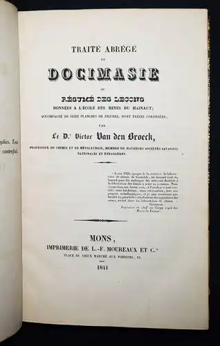 Van den Broeck, Traite abrege de docimasie 1841 - dedicace Charles Rogier CHIME