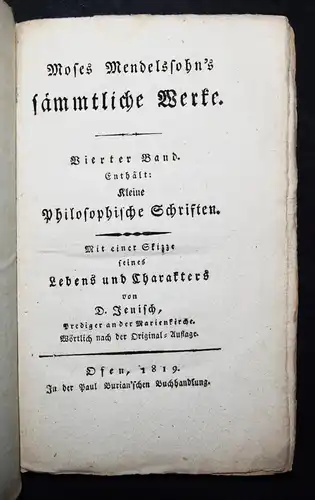 Mendelssohn, Kleine philosophische Schriften - 1819 - JUDAICA JUDENTUM