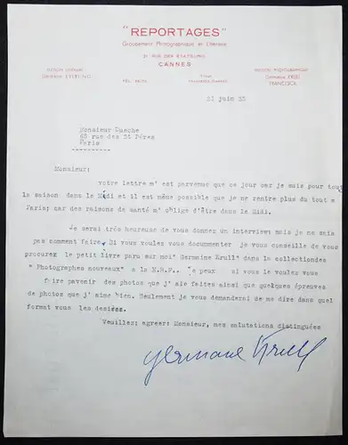 Germaine Krull – Suarès, Marseille - 1935 + BRIEF signiert - SIGNED LETTER