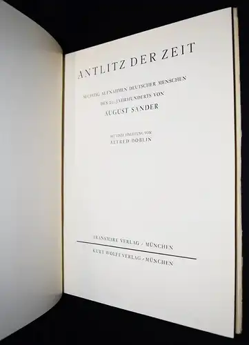 Sander, August, Antlitz der Zeit. Kurt Wolff 1929 EINZIGE AUSGABE