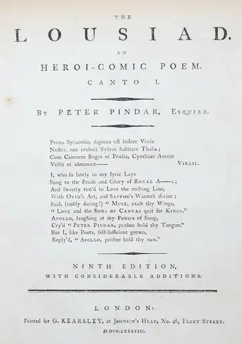 John Wolcot - The Lousiad by Peter Pindar - 1788 - SATIRE