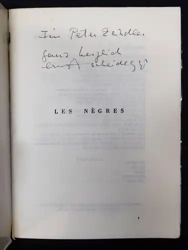 Scheidegger – Genet, Les negres SIGNIERT WIDMUNGSEXEMPLAR Theaterstücke