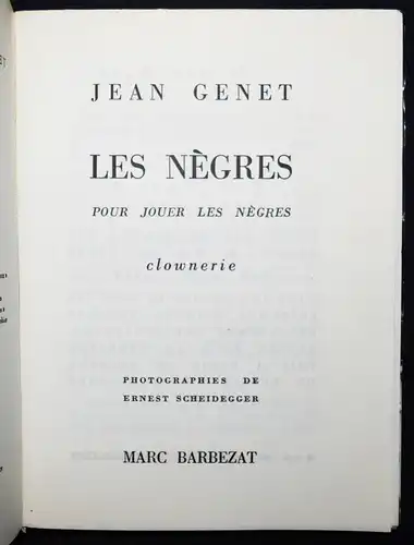 Scheidegger – Genet, Les negres SIGNIERT WIDMUNGSEXEMPLAR Theaterstücke