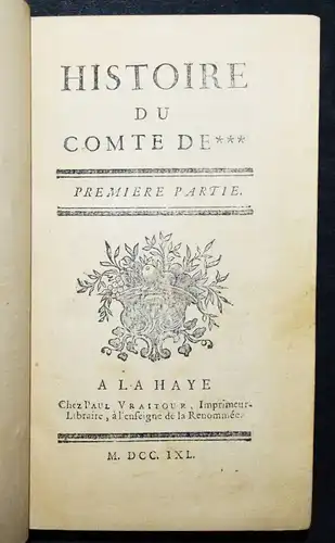 Histoire du Comte de ***. Première partie - 1741 EROTICA EROTIC EROTIK