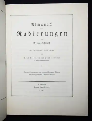 Schwind, Almanach von Radierungen. Hanfstaengl 1920 "RAUCH- UND TRINK-ALMANACH"