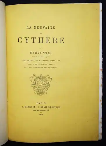 Marmontel, La neuvaine de Cythere - 1879 NUMMERIERT 1/135 VORZUGSAUSGABE