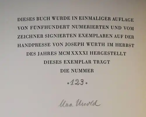 Unold, Max. Saus und Braus 1941 ERSTE AUSGABE SIGNIERT NUM 1/500 PRESSENDRUCK