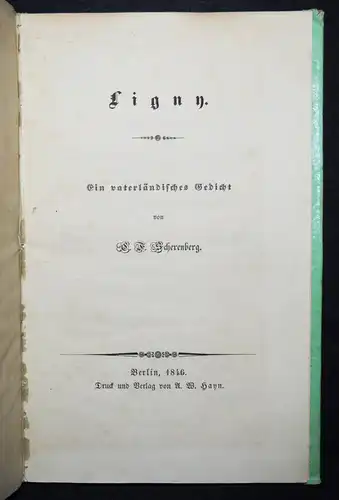 Scherenberg, Ligny - 1846 ERSTE AUSGABE - VORMÄRZ