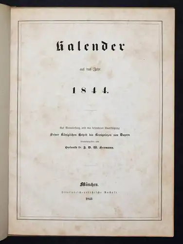 Hermann, Kalender auf das Jahr 1844 BAYERN BAVARICA